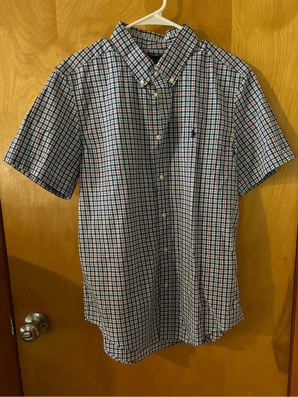 Ralph Lauren Button Up Shirt Youth XL 18-20 Plaid Boys Short Sleeve 100% Cotton